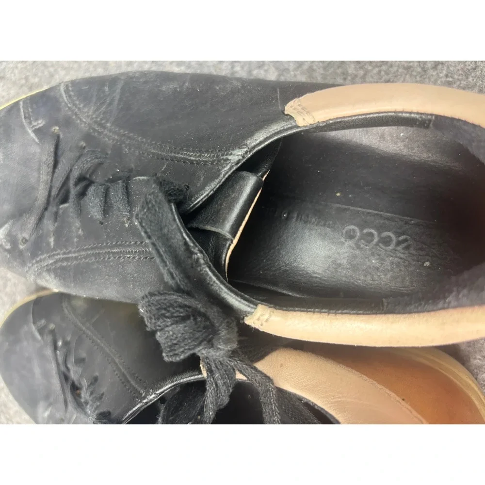 Ecco Soft 7 Sneakers Womens 38 Black Tan Leather Low Top Lace Up Shoes